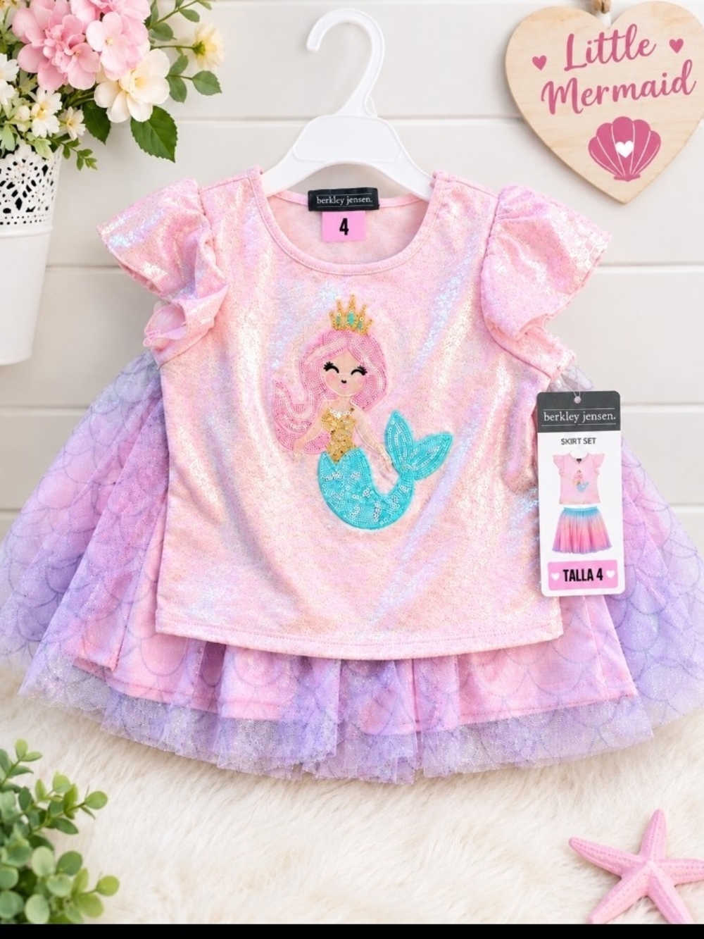 Berkley Jensen Girls' Pink & Purple Mermaid Skirt Set 4T NWT